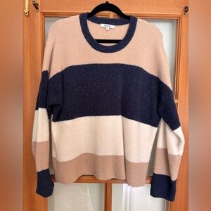 Striped Women's Sweater - Navy, Cream, and Tan